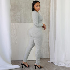 V Neck Hollow Out Long Sleeve Jumpsuit GNZD-51468JHD