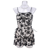 Mesh Flocked Backless Sexy Nightgown Dress GNZD-51316DHD