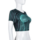Print O Neck Short Sleeve Tops GNZD-9260TD