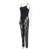 Patchwork See-through Hollow Out Jumpsuit GNZD-51315JHD