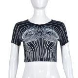 Print O Neck Short Sleeve Tops GNZD-9260TD