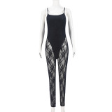 Patchwork See-through Hollow Out Jumpsuit GNZD-51315JHD
