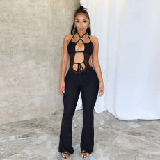 Sleeveless Tie Up Backless Flare Jumpsuit GNZD-51135JHD