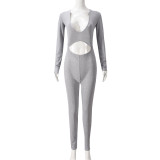V Neck Hollow Out Long Sleeve Jumpsuit GNZD-51468JHD