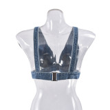Wash Sexy Vest Back Button Denim Top GNZD-51071THD