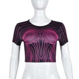 Print O Neck Short Sleeve Tops GNZD-9260TD