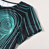 Print O Neck Short Sleeve Tops GNZD-9260TD