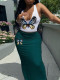 Butterfly Printed Vest Long Skirt 2 Piece Set  HMYI-07362