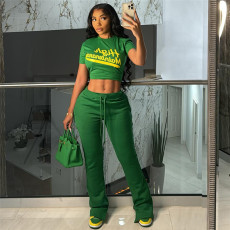 Letter Print Crop Tops And Pants 2 Piece Set GZJQ-K24S47020