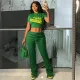 Letter Print Crop Tops And Pants 2 Piece Set GZJQ-K24S47020