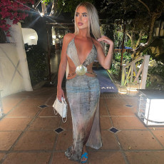 Deep V Neck Tie Backless Maxi Dress GZJQ-K24D48880
