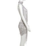 Snake Print Halterneck Tie Irregular Dress GZJQ-K24D51387
