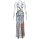 Deep V Neck Tie Backless Maxi Dress GZJQ-K24D48880