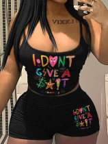 Letter Print Sling Vest Shorts Two Piece Set HMYI-91620