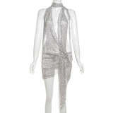 Snake Print Halterneck Tie Irregular Dress GZJQ-K24D51387