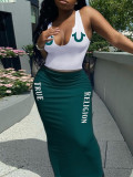 Plus Size Sleeveless Print Tank Tops Long Skirt 2 Piece Set HMYI-28972