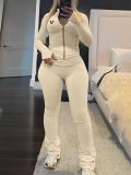 Long Sleeve Print Zipper Two Piece Pants Set HMYI-77219
