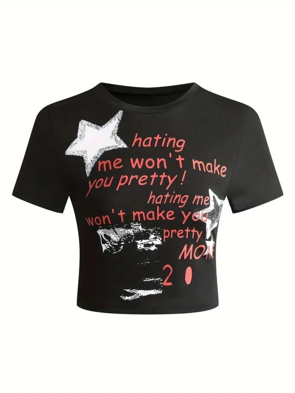 Letter Print Short Sleeve T Shirt HMYI-34223