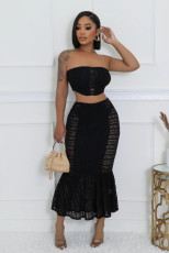 Sexy Solid Color Wrap Chest Long Skirt Suit GCNF-0230