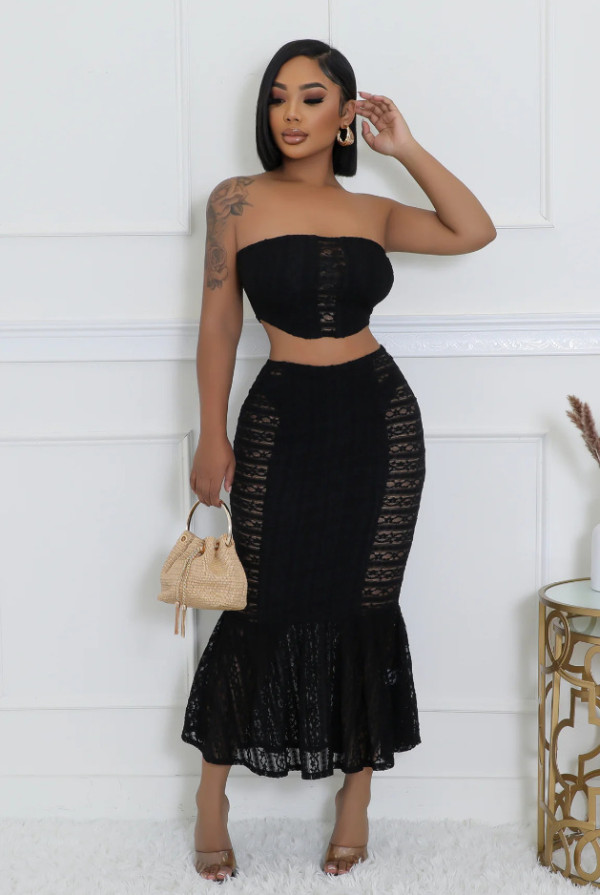 Sexy Solid Color Wrap Chest Long Skirt Suit GCNF-0230
