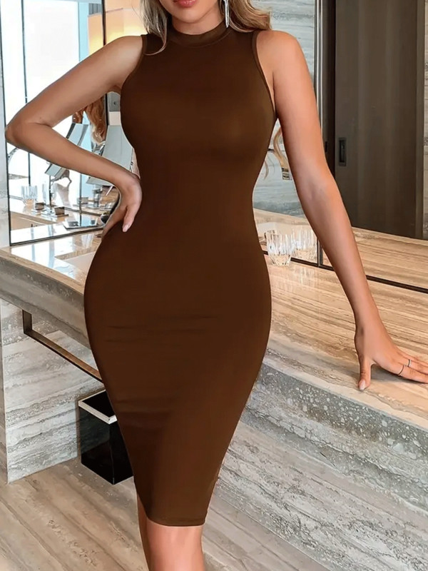 Solid Color Sleeveless Bodycon Dress GCNF-8056