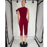 Slash Shoulder Tie Up Solid Two Piece Suit FOSF-8802