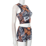 Leopard Print Sleeveless Skinny Short Suit MXBF-K24ST448