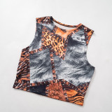 Leopard Print Sleeveless Skinny Short Suit MXBF-K24ST448