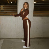 Contrast Color Zipper Crop Top Pants Suit MXBF-K24ST434