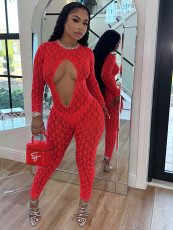 Lace Sexy Hollow See Through Jumpsuit MXBF-D24JP319