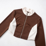 Contrast Color Zipper Crop Top Pants Suit MXBF-K24ST434