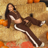Contrast Color Zipper Crop Top Pants Suit MXBF-K24ST434