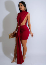 Solid Color Split Sleeveless Mini Dress GCNF-0231