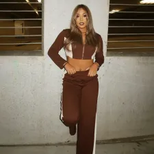 Contrast Color Zipper Crop Top Pants Suit MXBF-K24ST434