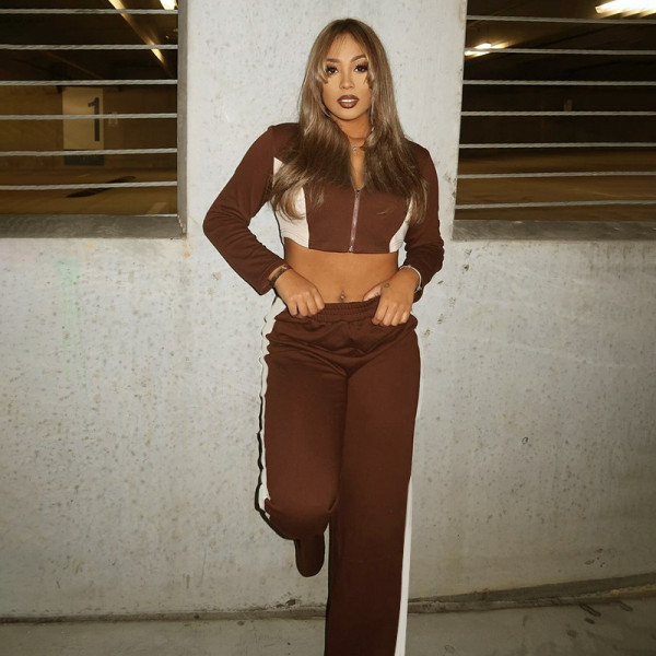 Contrast Color Zipper Crop Top Pants Suit MXBF-K24ST434