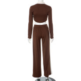 Contrast Color Zipper Crop Top Pants Suit MXBF-K24ST434