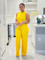 Solid Color Sleeveless Knits Two Piece Pants Set SFY-685