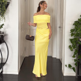 One Shoudler Pleated Solid Color Maxi Dress GPBY-17166