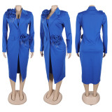 Plus Size Pearl Hot Diamond Blazer And Sling Dress 2 Piece Set NY-3398