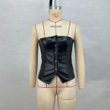 Single-breasted PU Leather Wrap Chest Top GPBY-1451
