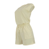Solid Color Sleeveless Loose Two Piece Shorts Set FENF-6028