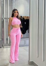 Solid Colo Halterneck Top And Pants 2 Piece Set GBGF-5061