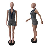 Lapel Sleeveless Denim Romper MEM-88630