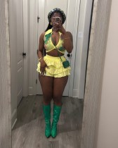 Sexy Print Ruffles Sleeveless Two Piece Short Set MEM-88632