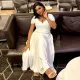 Plus Size Short Sleeve Pleated Solid Maxi Dress NNWF-8072