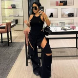 Solid Color Multi Zipper Drawstring Loose Fit Athletic Pants MXBF-K24PT422