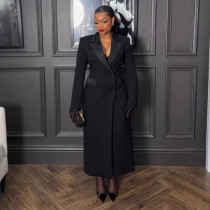Plus Size Lapel Solid Color Long Blazer Dress NY-10988
