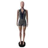 Lapel Sleeveless Denim Romper MEM-88630