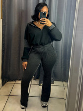 Patchwork Hooded Sweatshirt Flare Pants Suit CH-25016