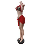 Print Tie Up Bikinis Three Piece Swimsuit MEM-88633